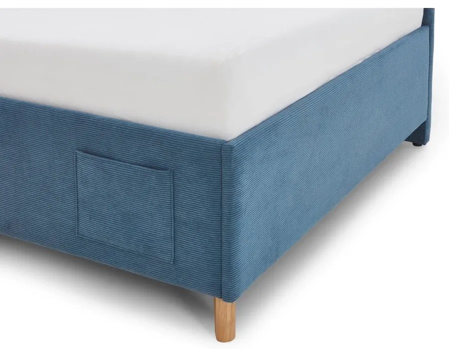 Niebieskie tapicerowane narożne łóżko dziecięce ze schowkiem ze stelażem 90x200 cm Cool – Meise Möbel