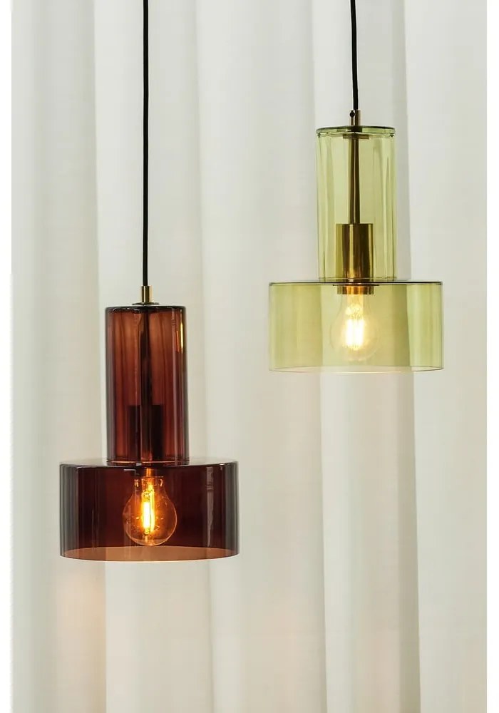 Brązowa lampa wisząca ze ściemniaczem i szklanym kloszem ø 20 cm Ripple – Hübsch