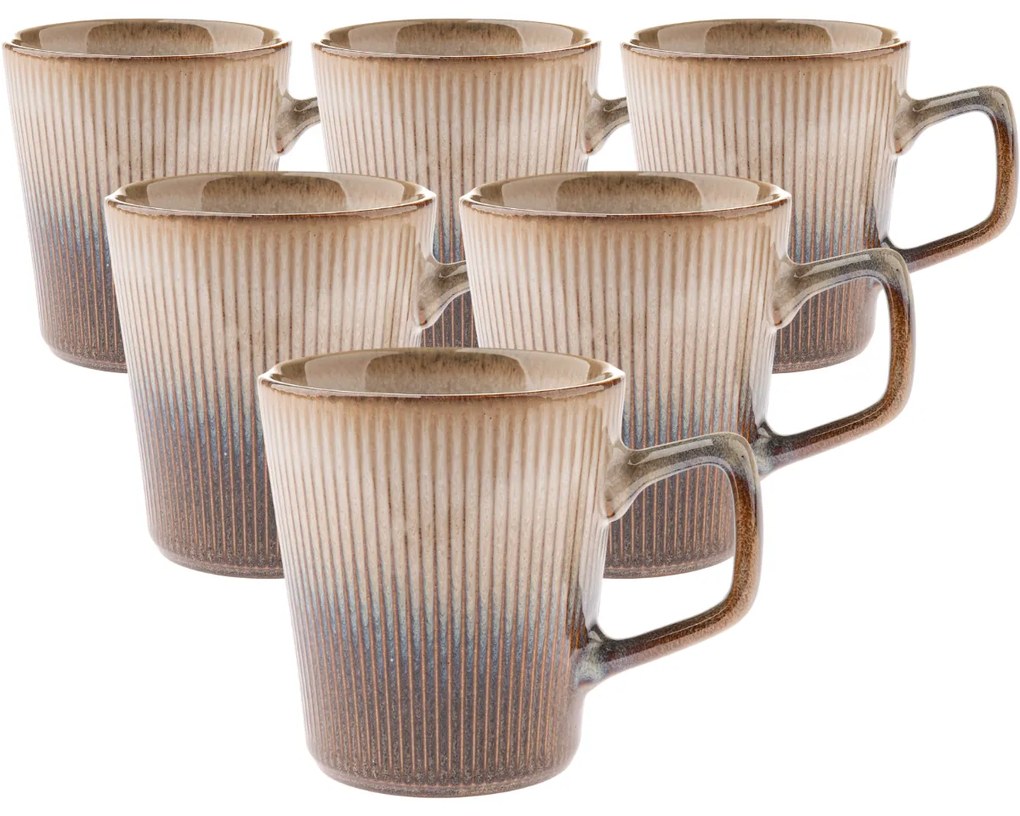Zestaw 6 ceramicznych kubków Rustik 410 ml, jasnobrązowe