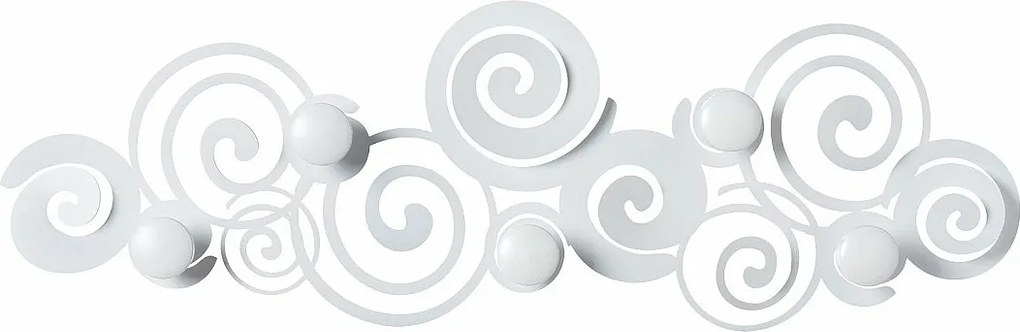 Wieszak ścienny Orfeo biały z żelaza, 6 haczyków, elegancki design oszczędzający miejsce, made in Italy