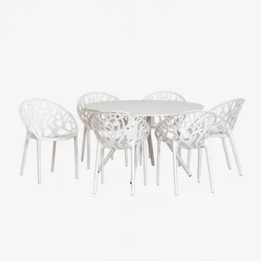 Zestaw Okrągłego Stołu Ø125 Cm Z Aluminium Valerie I 6 Krzeseł Ogrodowych Ores Gardenia Biel - Sklum