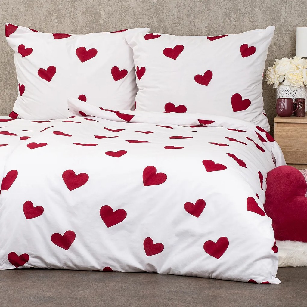 4Home Pościel bawełniana Red Hearts, 220 x 200 cm, 2 szt. 70 x 90 cm, 220 x 200 cm, 2 szt. 70 x 90 cm