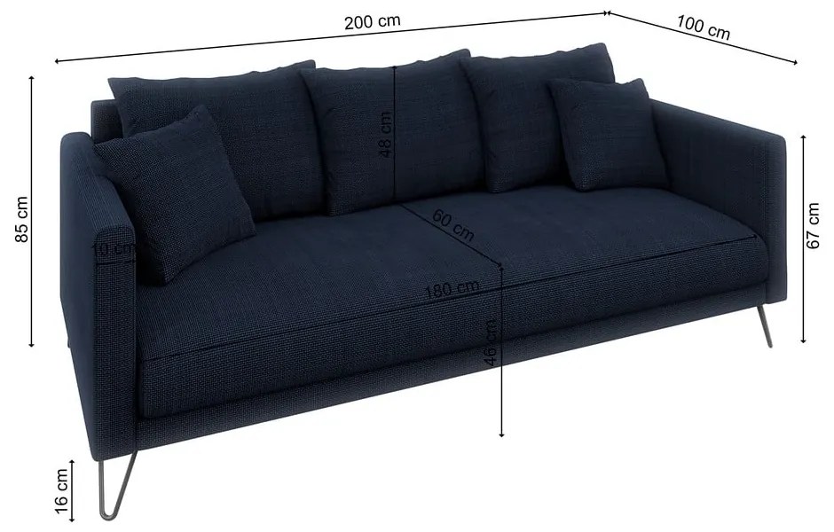 Ciemnoniebieska sofa z tkaniny szenilowej 200 cm Freya – Ropez