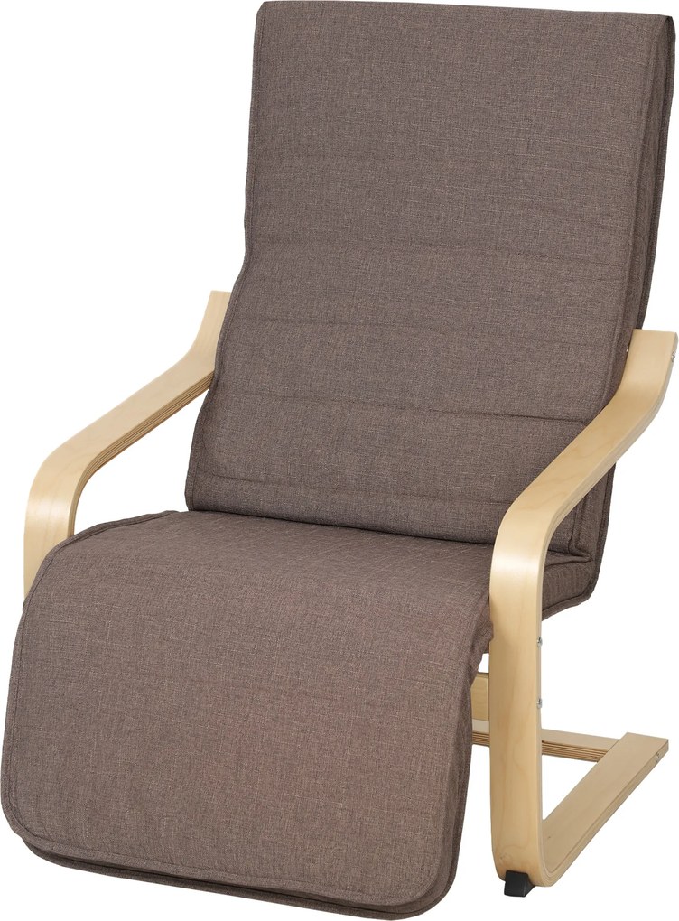 HOMCOM Fotel akcentowy, fotel relaksacyjny z regulowanym podnóżkiem, rama z drewna brzozowego, do 120 kg, 66,5 x 94 x 100 cm, brązowy | Aosom PL