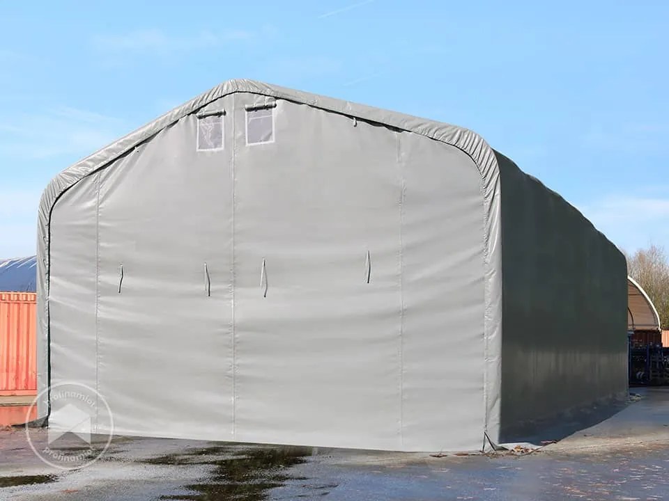 TOOLPORT 6x24m Hala namiotowa - 4 m wysokość ścian bocznych z 4,1x4m brama, PRIMEtex 2300, szary, bez statyki - (49579)