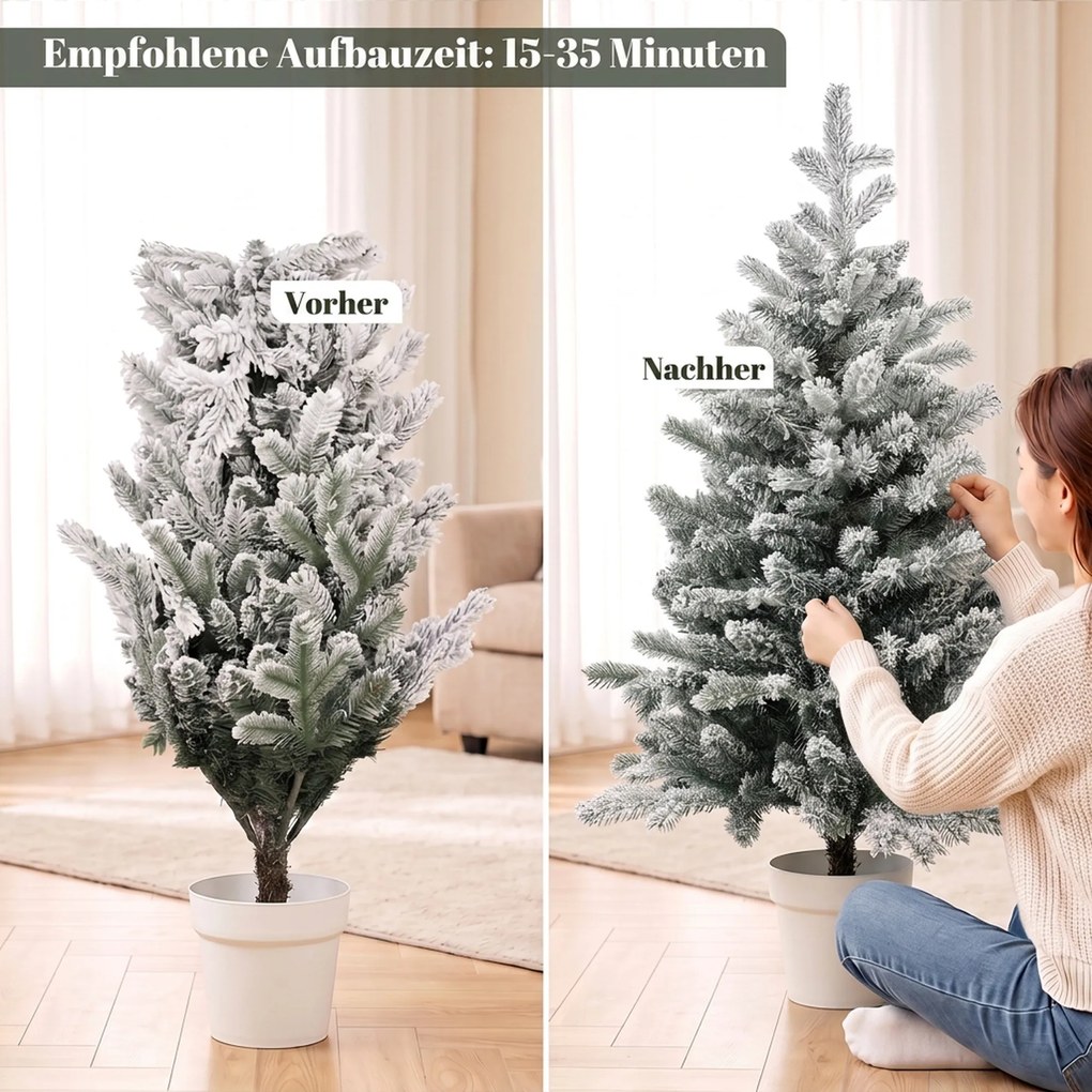 HOMCOM Mini choinka 90 cm z 296 końcówkami gałązek i efektem śniegu w donicy, mini choinka stołowa do domu i biura, Biały | Aosom PL