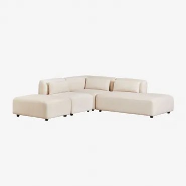 Sofa Modułowy Narożny 3-częściowy Z Prawym Szezlongiem I Pufem Fogler Sztruks Beż Lniany - Sklum