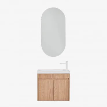 Zestaw Wiszących Mebli Łazienkowych Zintegrowany Z Umywalką Narek Popielaty Brąz & Owalny Ze Schowkiem 45x90 Cm - Sklum