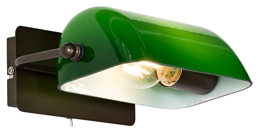 Klasyczna lampa ścienna notariusza ciemnobrązowa ze szklanym kloszem w kolorze zielonym - Banker klasyczny/Antyczny Oswietlenie wewnetrzne