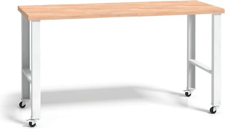 Stół warsztatowy G3 z drewnianym blatem, regulowane nogi z kółkami, 1500mm