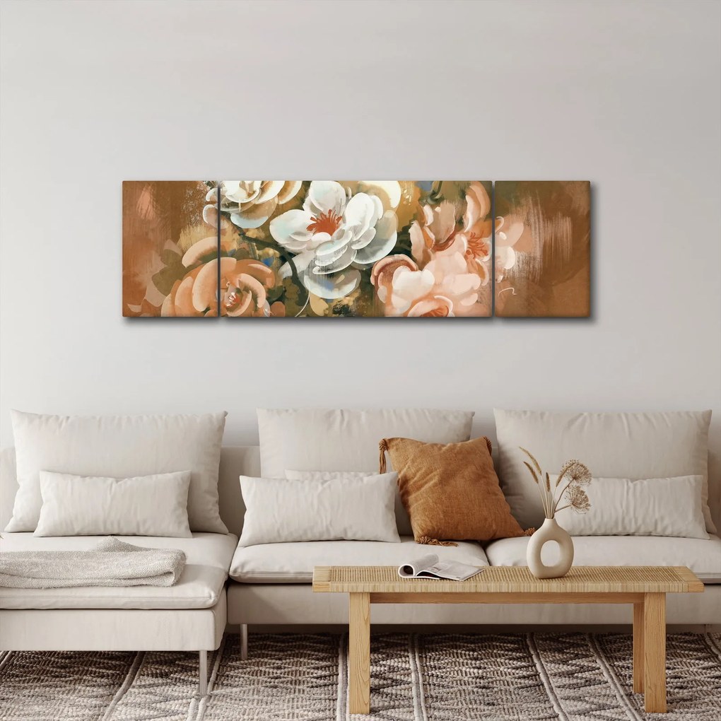 Obraz- Malowany bukiet kwiatów (170x50 cm)