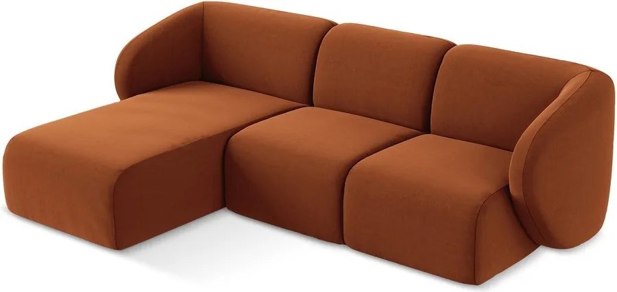 Aksamitny narożnik (lewostronny/z szezlongiem) w kolorze terakoty Lani – Makamii