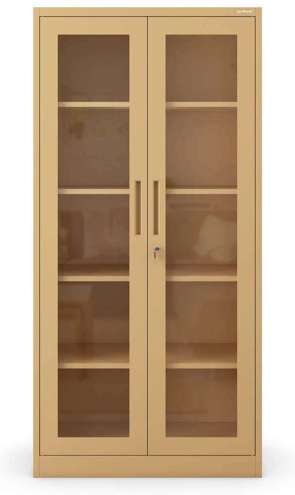 Witryna przeszklona metalowa wysoka z zamkiem beżowa, 900x1850x400 mm: AMELIA Fresh Style