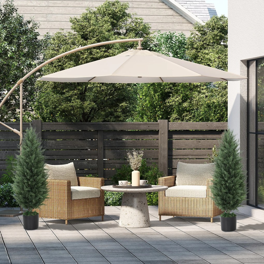 HOMCOM Zestaw 2 Sztucznych Cyprysów, Drzewka Sztuczne z 831 Liśćmi, z Cementową Doniczką, Odporny na UV, Sztuczna Roślina, 90 cm, Zielony