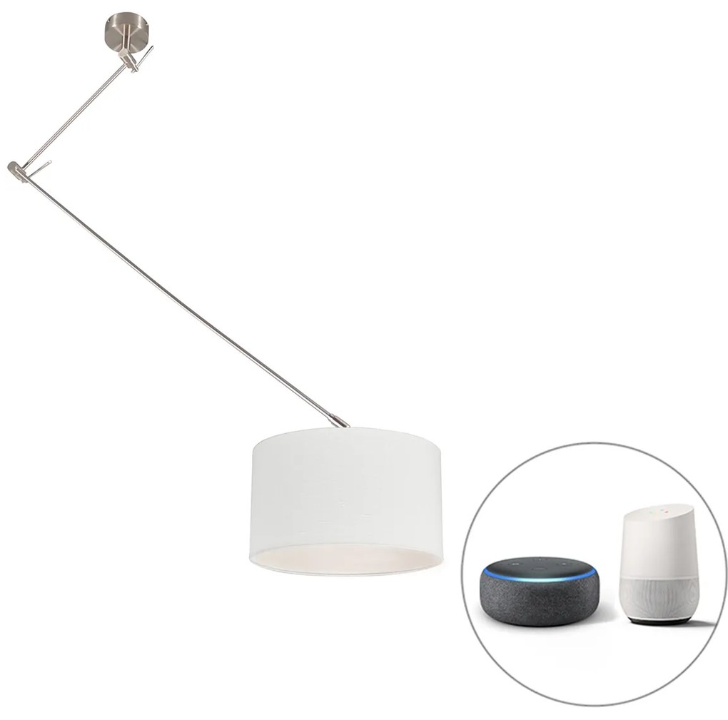 Inteligentna lampa wisząca stal z kloszem białym 35 cm z Wifi A60 - Blitz Nowoczesny Oswietlenie wewnetrzne
