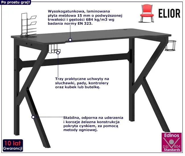 Czarne biurko gamingowe z uchwytami - Higo