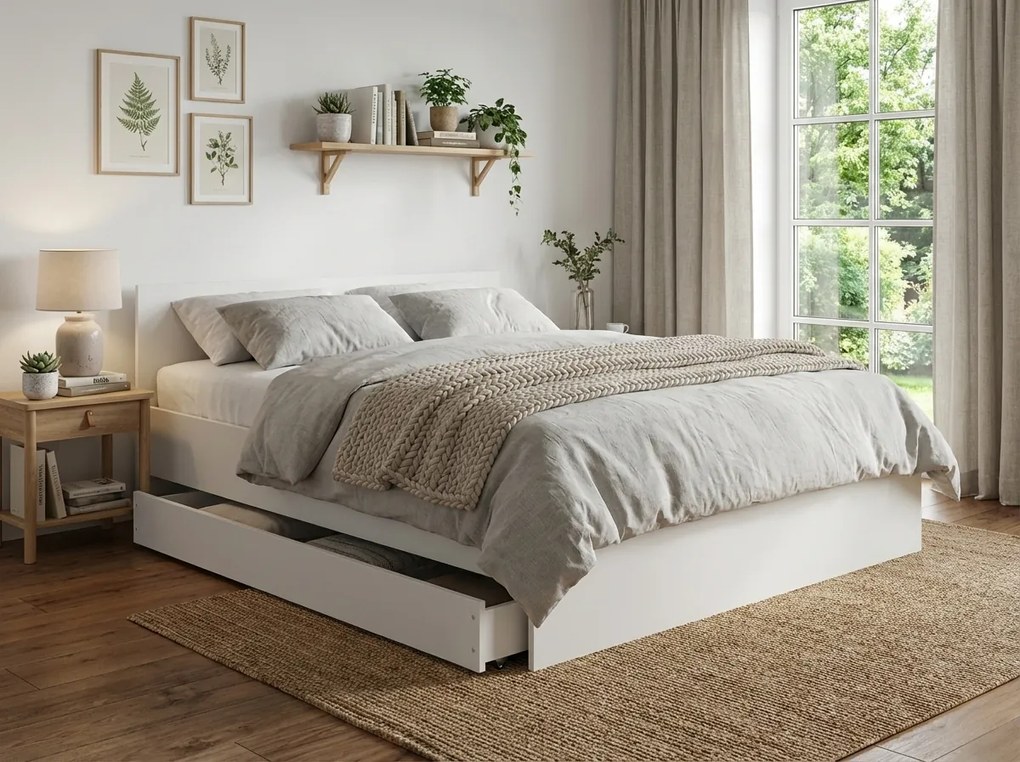 Łóżko ELISA 160 x 200 cm, białe Stelaż: Ze stelażem listwowym rolowanym elastycznym, Materac: Materac Sommera 18 cm