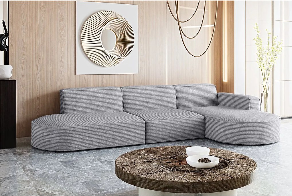 Narożnik w kształcie L Modena L, tkanina Poso, Jasnoszary, Prawy