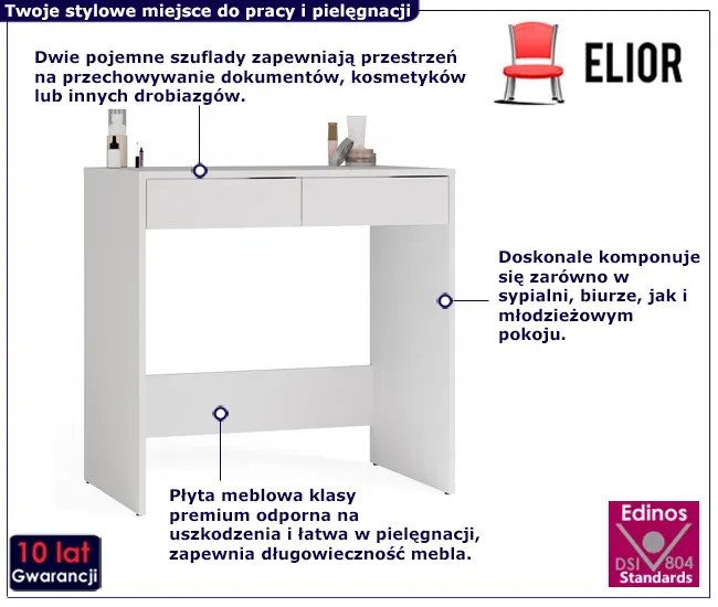 Biała nowoczesna toaletka z 2 szufladami S1-D44