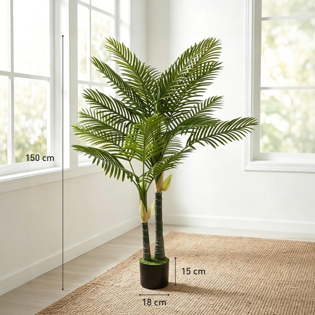 HOMCOM Sztuczna palma 150 cm – duża roślina dekoracyjna w doniczce z 16 liśćmi, idealna do salonu i na balkon, zielona | Aosom PL