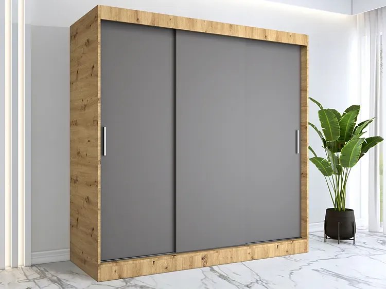 Szafa przesuwna 200 cm dąb artisan + antracyt - Erco 6X
