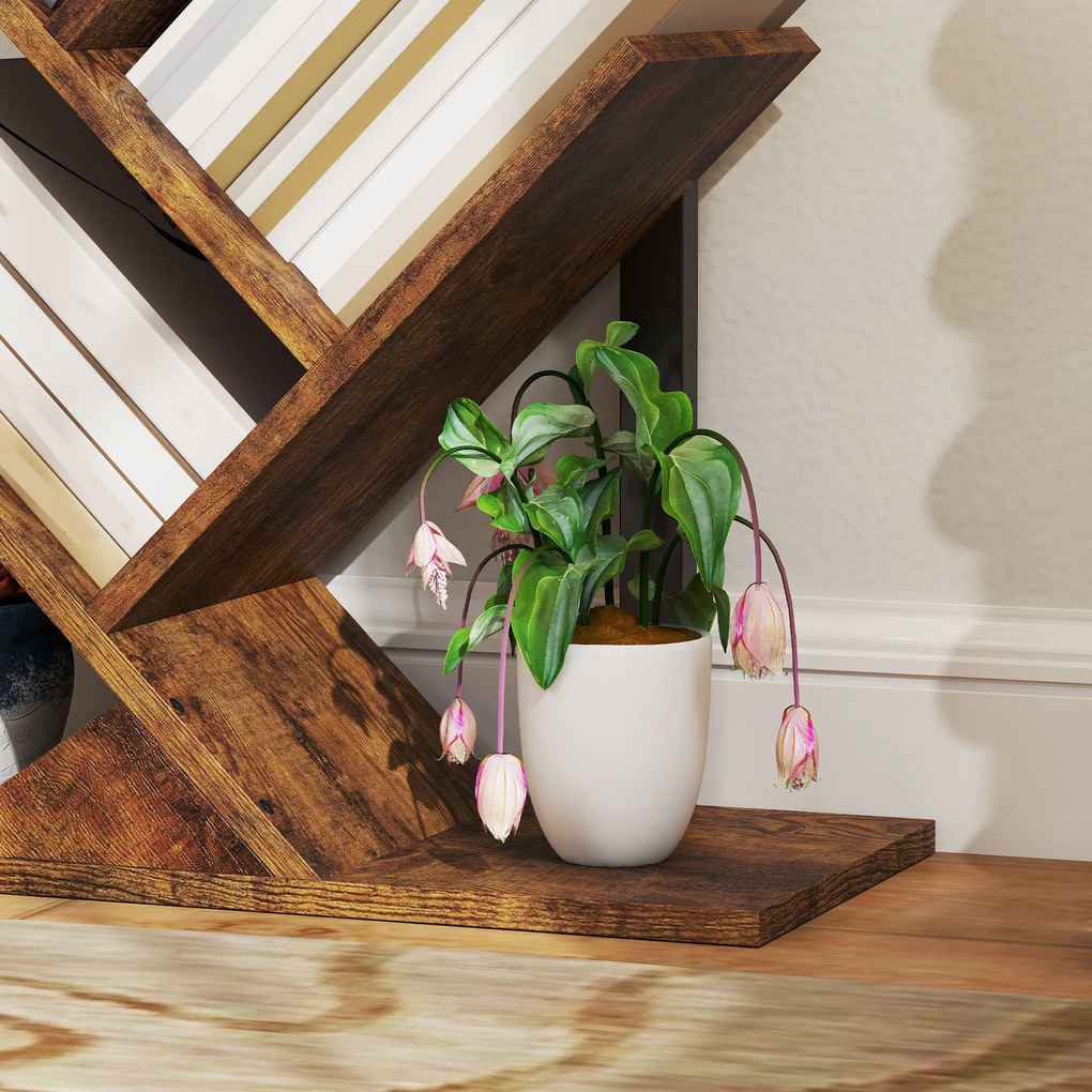 HOMCOM Regał stojący z 9 poziomami, wąski regał w kształcie drzewa do biura, rustykalny brązowy