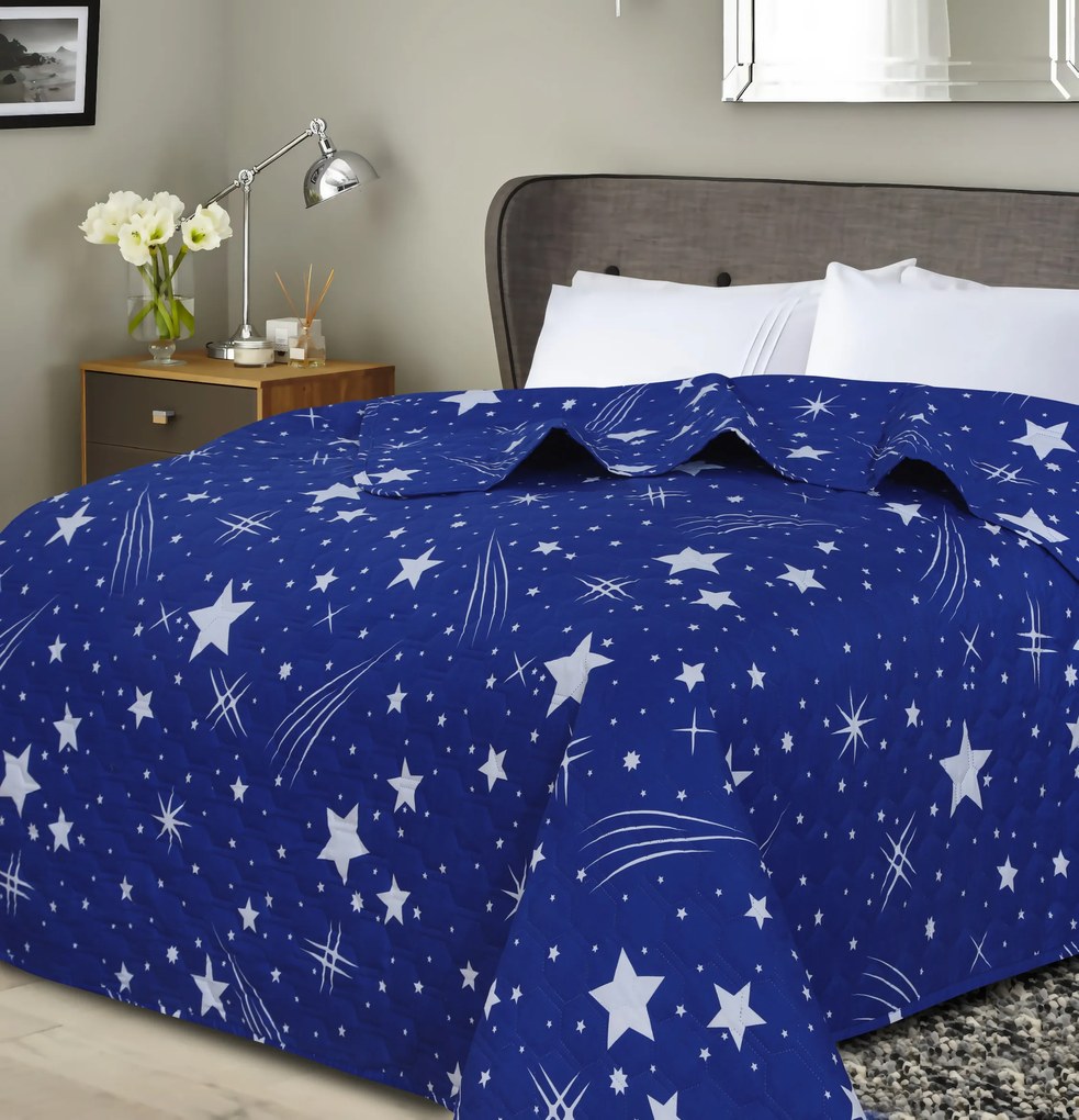 Narzuta na łóżko ze wzorem NOCNE NIEBO HEXAGON, niebieski Rozmiar: 170 x 210 cm