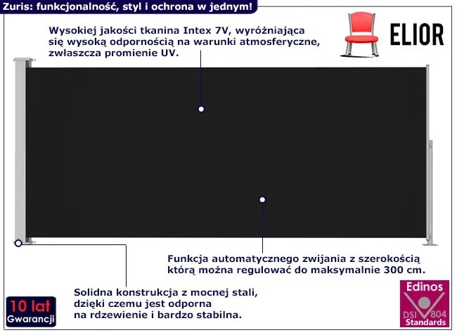 Wysuwana czarna markiza boczna - Hixa