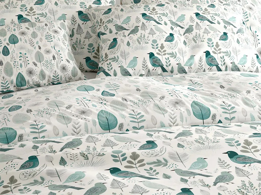 PrzytulneMieszkanie.pl PrzytulneMieszkanie.pl Pościel z polibawełny LEAFBIRD POLY biało-zielona Rozmiar pościeli: 70 x 90 cm | 140 x 200 cm