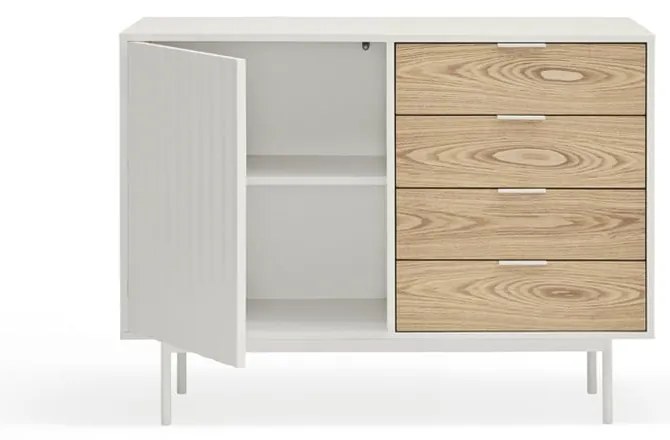 Biało-naturalna niska komoda w dekorze dębu 108x80 cm Sierra – Teulat