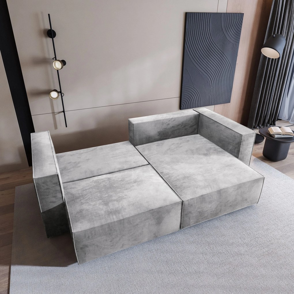 Masseno Narożnik NERIO z funkcją spania i pojemnikiem na pościel Narozniki L, Rozkładana sofa - Jasnoszary, MONOLITH 84