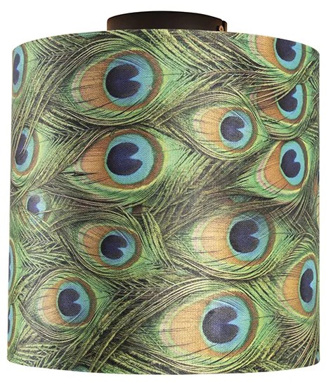 Lampa sufitowa z abażurem z aksamitu w kolorze pawia ze złotem 25 cm - Combi Black klasyczny/Antyczny Oswietlenie wewnetrzne