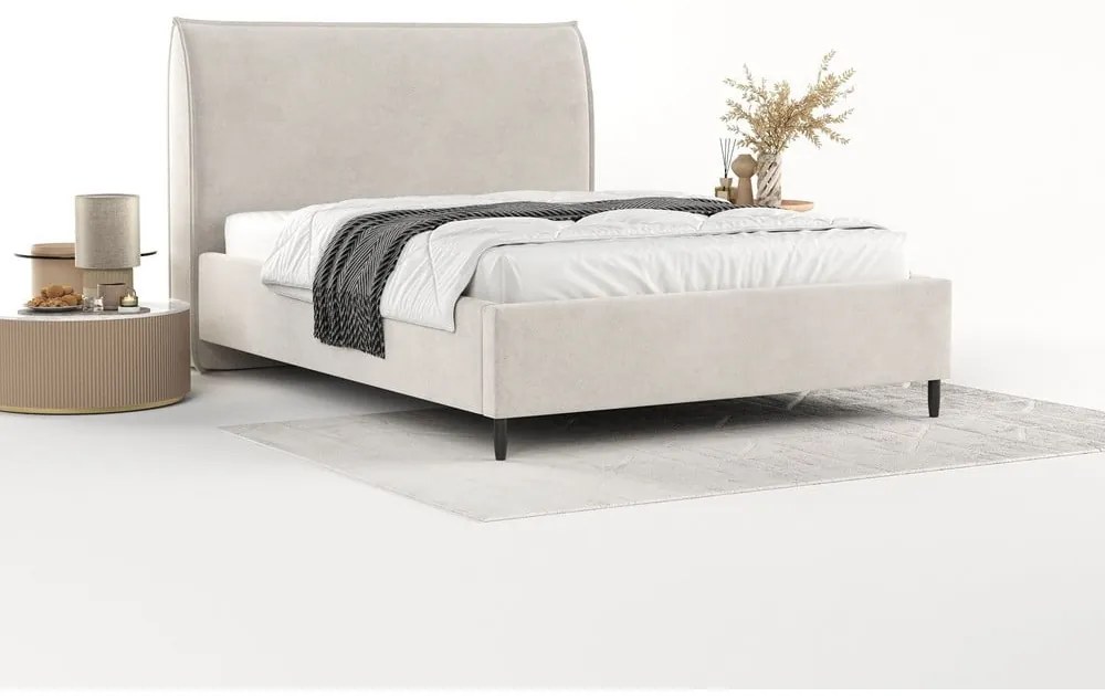 Kremowe tapicerowane łóżko dwuosobowe ze schowkiem i stelażem 160x200 cm Shell – Maison de Rêve