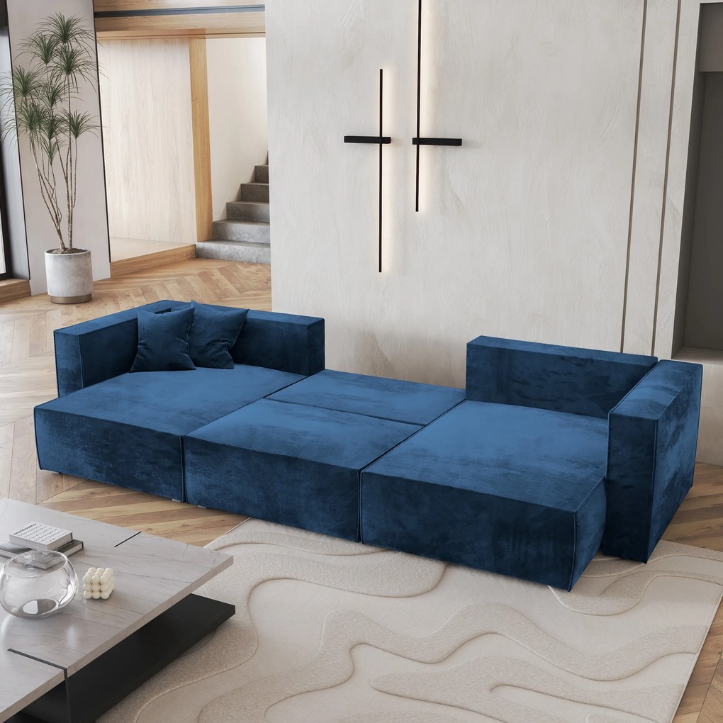 Masseno Narożnik SARMO z funkcją spania i pojemnikiem na pościel Narozniki U, Rozkładana sofa - Niebieski, MONOLITH 77