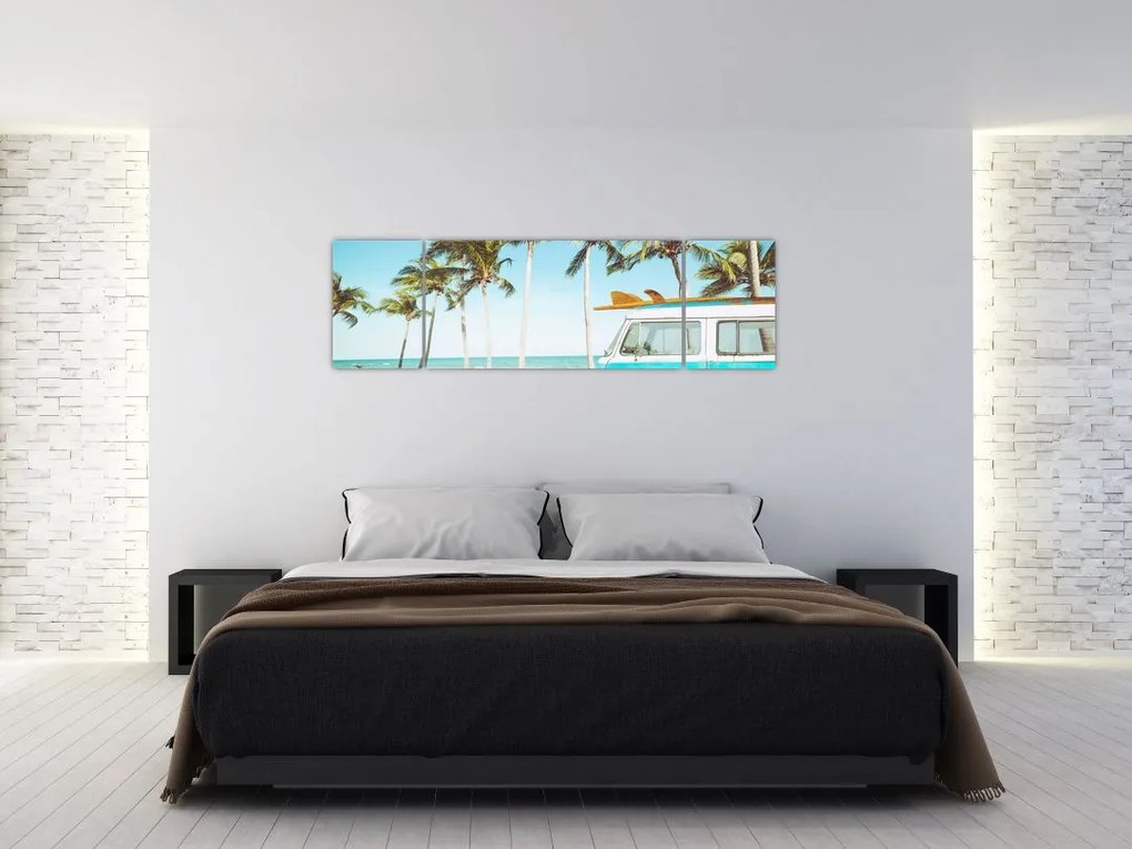 Obraz - Vintage van na plaży (170x50 cm)