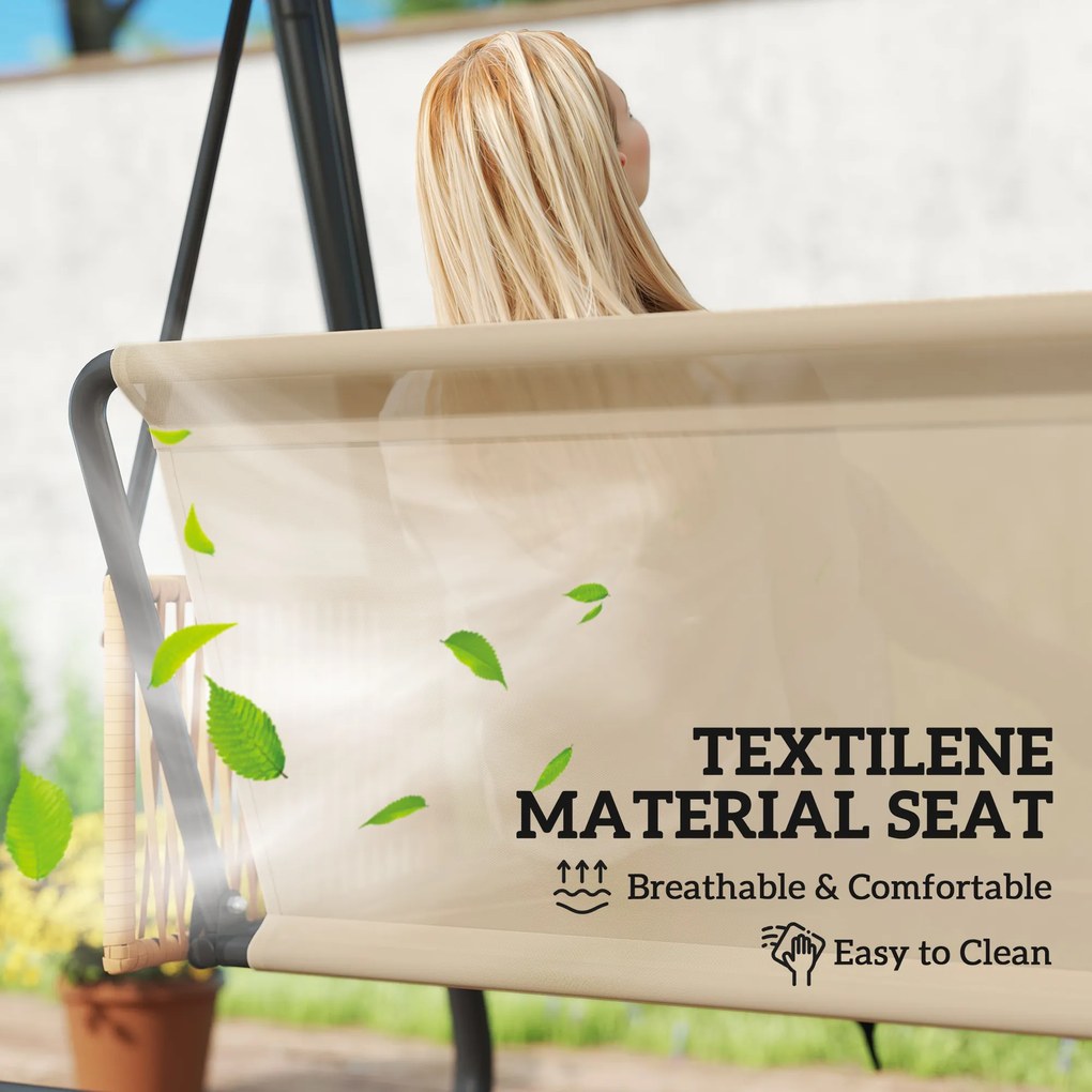 Outsunny Huśtawka ogrodowa, 3-osobowa z regulowanym daszkiem, zdejmowane oddychające poduszki | Aosom PL