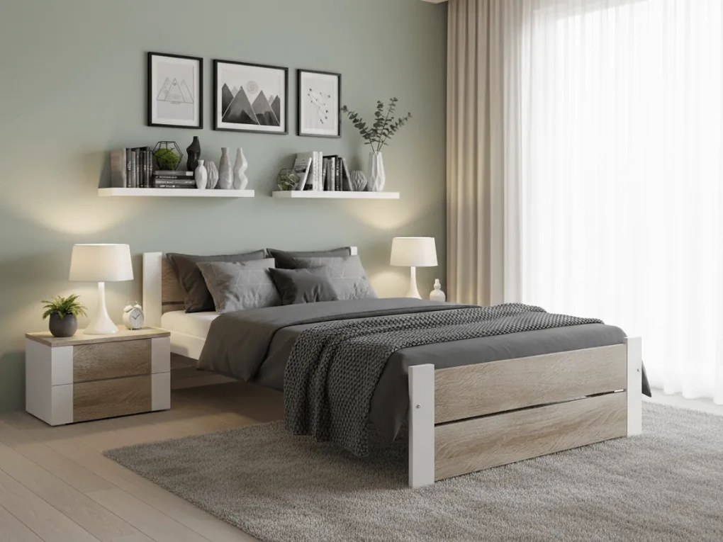 Łóżko IKAROS DOUBLE 90 x 200 cm, biały/dąb sonoma Stelaż: Bez stelaża, Materac: Materac Sommera 18 cm
