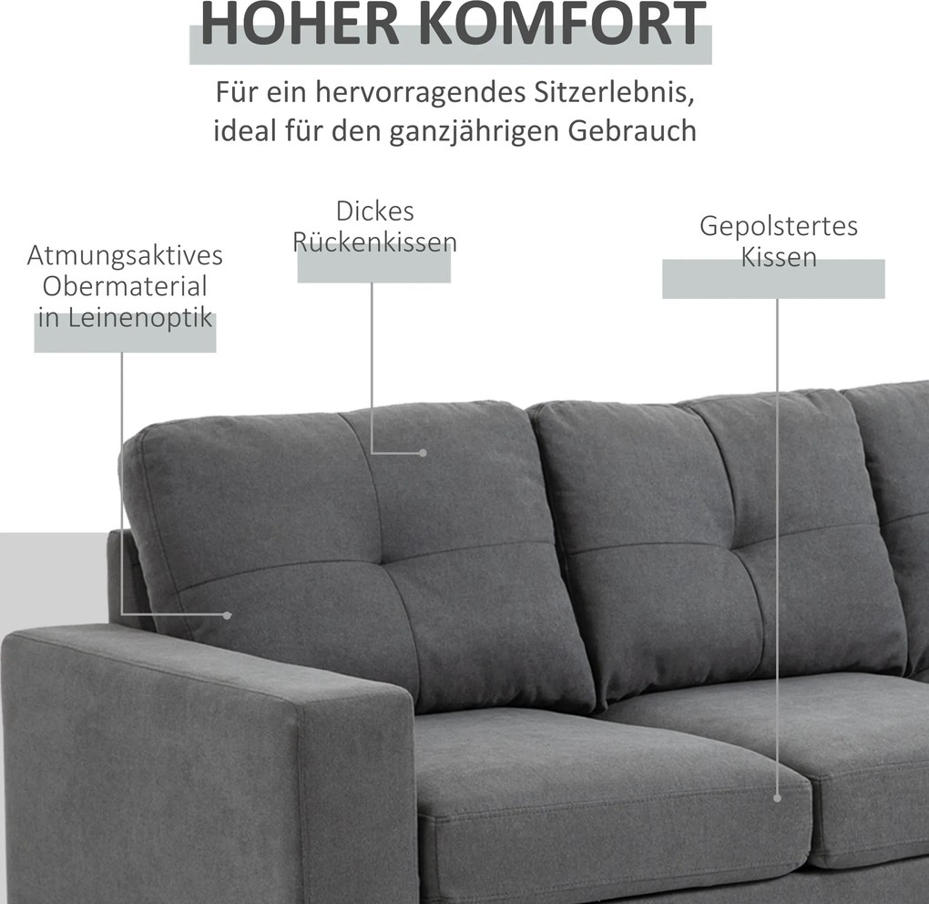 HOMCOM Sofa narożna L kształt Elegancka ciemnoszara Imitacja lnu Przestronna do salonu Wymiary 193x136x85 cm | Aosom PL