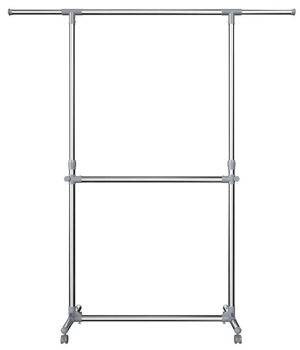 SongmicsHome Stojak na ubrania dwupoziomowy JASON, 93x49x113-198cm, srebrna