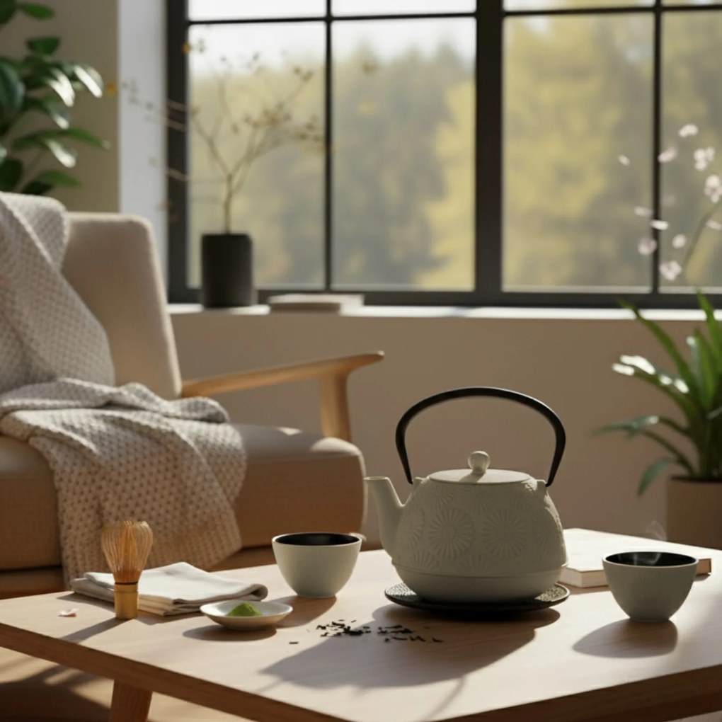 Dzbanek żeliwny z czarkami i podstawką KOGA, 1200 ml