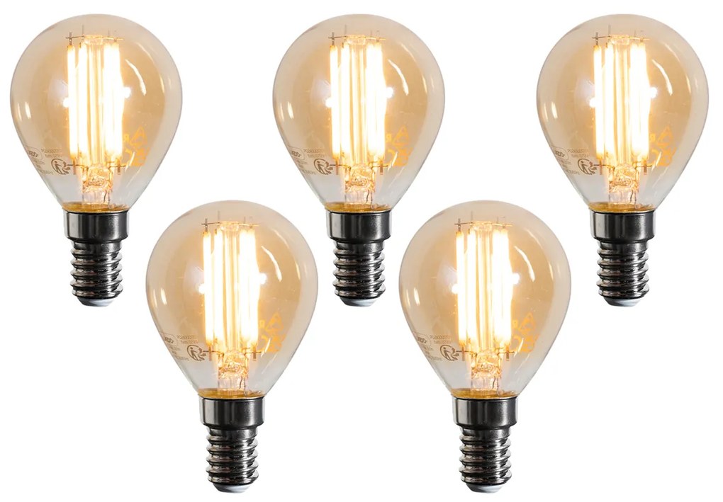 Zestaw 5 żarówek LED E14 G45 Gold 2W 180 lm 2100K