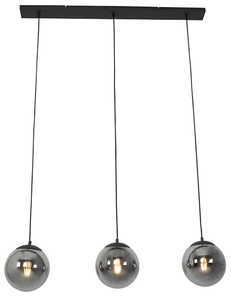 Lampa wisząca w stylu art deco czarna z przydymionym szkłem 3-światłowa - Pallon ArtDeco Oswietlenie wewnetrzne