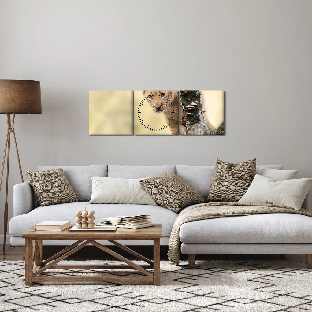 Obraz lwiątka (z zegarem) (90x30 cm)