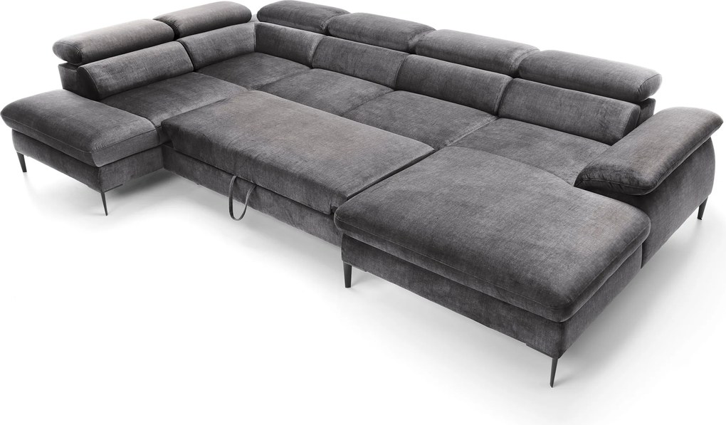 Masseno Narożnik MESTO z funkcją spania i pojemnikiem na pościel Narozniki U, Rozkładana sofa - Grafitowy, VOGUE 16