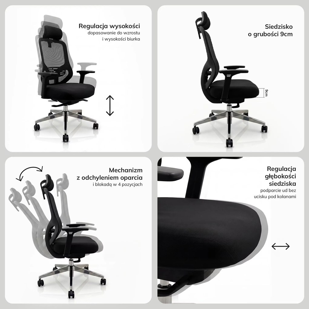 Ergonomiczny fotel biurowy z siatką czarny AXIS