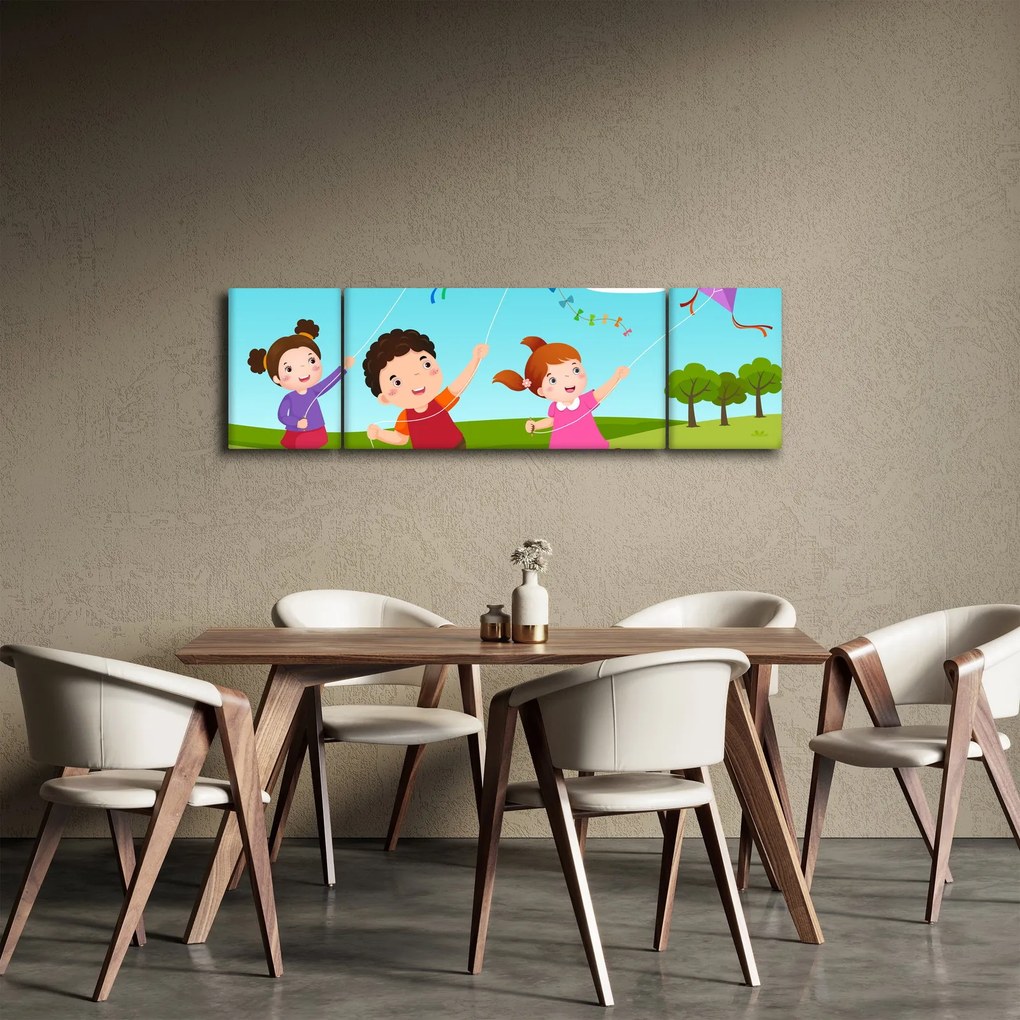 Obraz - Dzieci latają latawcem (170x50 cm)