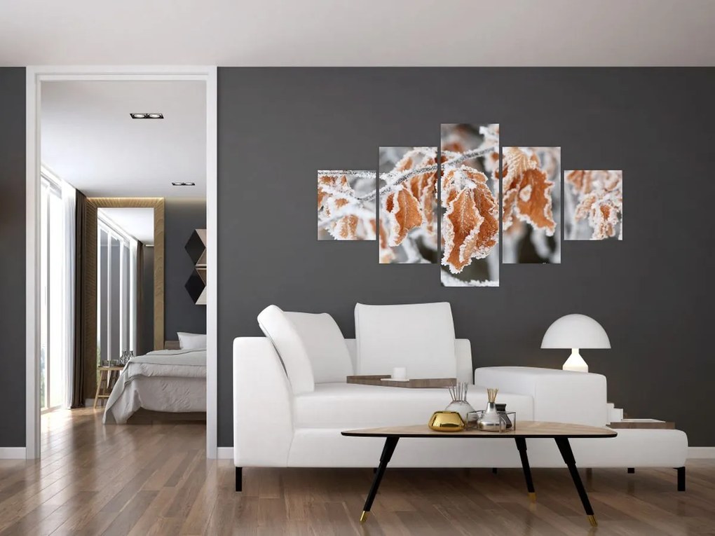Obraz - Zamarznięte liście (125x70 cm)