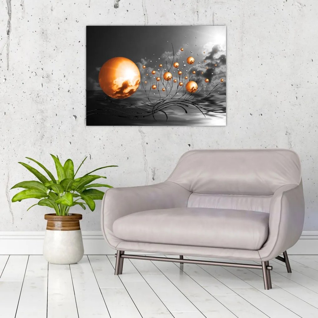 Obraz na szkle - pomarańczowe abstrakcyjne kule (70x50 cm)