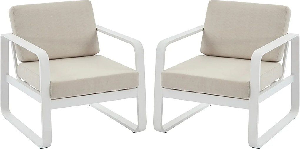 Zestaw 2 aluminiowych foteli ogrodowych - Białe z beżowymi poduszkami - LOMIA by MYLIA