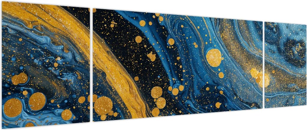 Obraz - Niebieska abstrakcja ze złotem (170x50 cm)